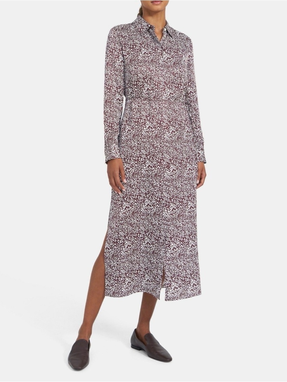 Theory Brown and White Long-Sleeve Printed Maxi Dress
